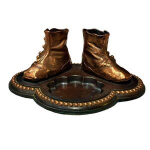 VTG Bronzed Copper Baby Shoes Ashtray Collectible 50s 60s MCM Mason Masterpieces